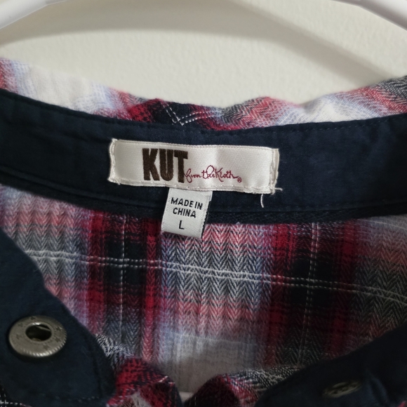Kut from the Kloth Red Plaid Button Up Shirt Size Large - Picture 7 of 8